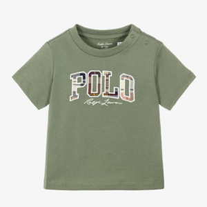 Baby Boys Green Cotton T-Shirt with Check Polo Logo